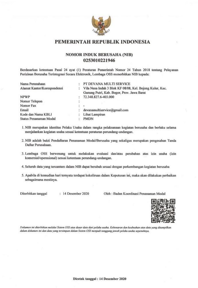 Nomor Induk Berusaha (NIB)
